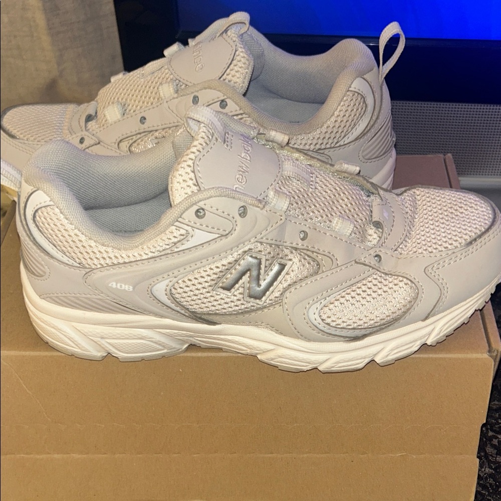 New Balance Light Beige and White Athletic Shoes